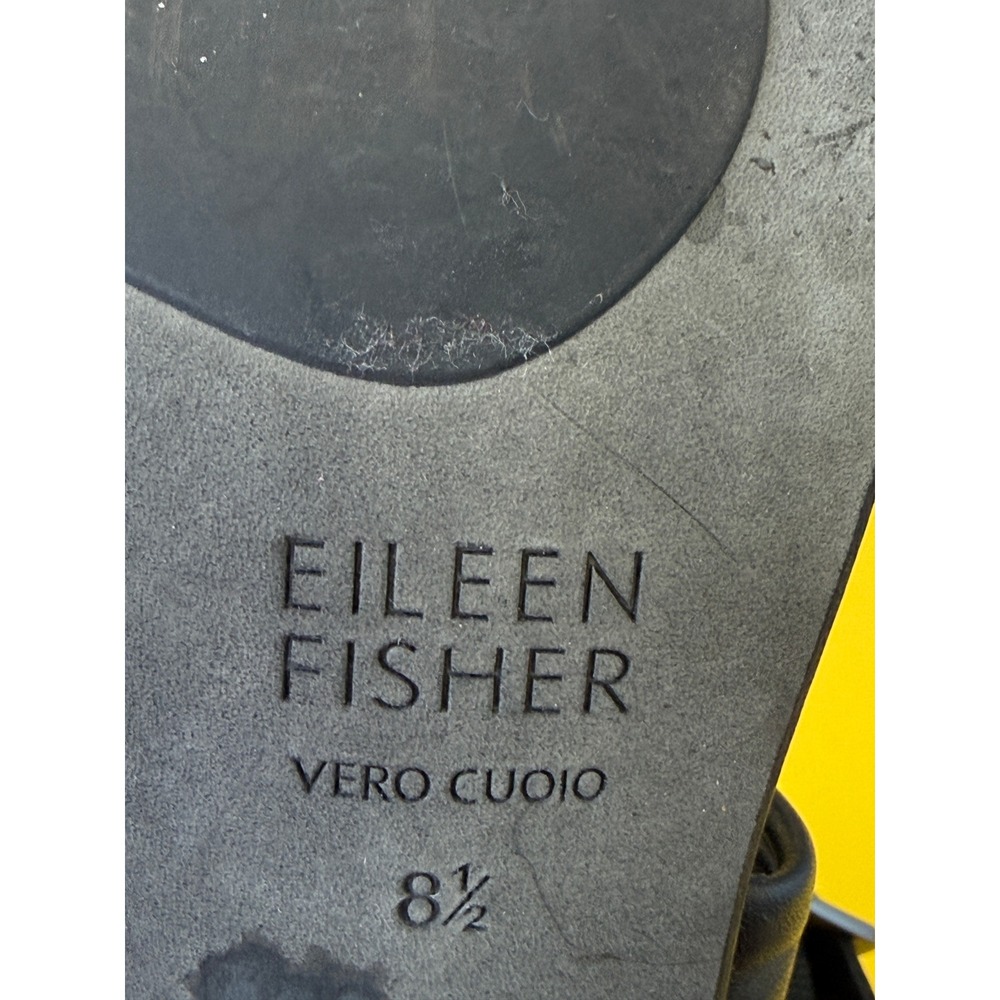 Eileen Fisher Black Leather Strappy Block Heel Sandals Vero Cuoio Italian 8.5 - Picture 7 of 8